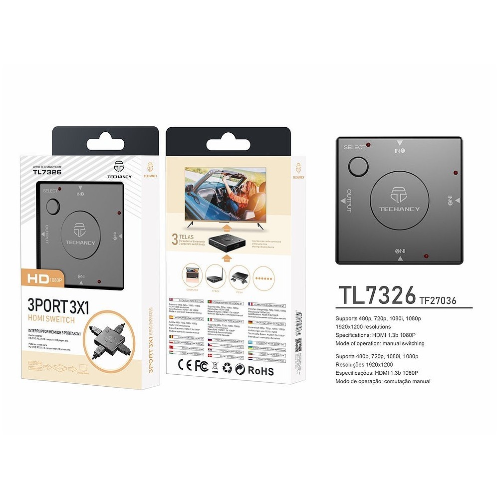 Switch HDMI 3 Portas TL7326 TECHANCY