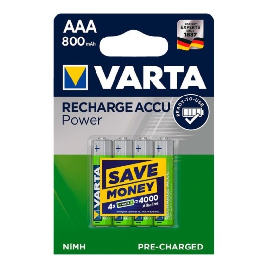 Pilha Recarregável Power AAA 800mAh 4 Unidades VARTA