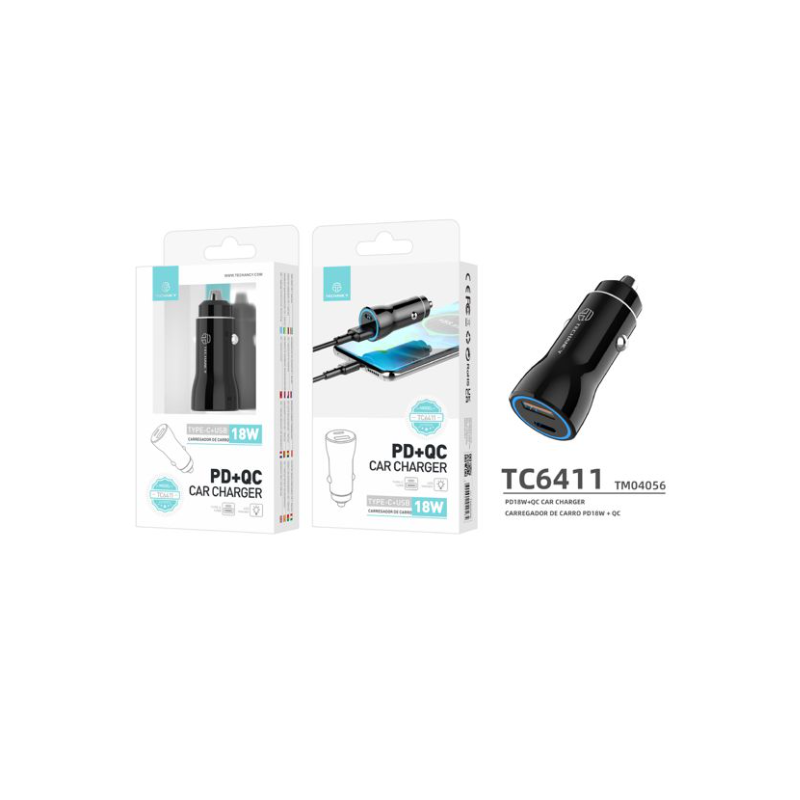 Carregador de Isqueiro 18W Type-C+USB TECHANCY