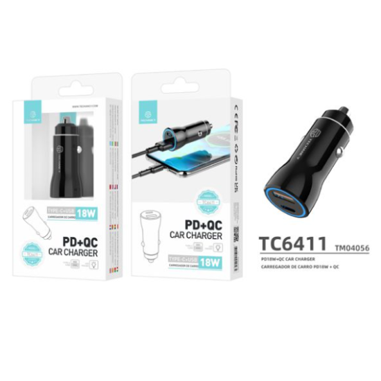 Carregador de Isqueiro 18W Type-C+USB TECHANCY
