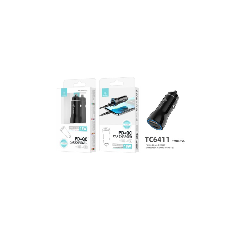 Carregador de Isqueiro 18W Type-C+USB TECHANCY