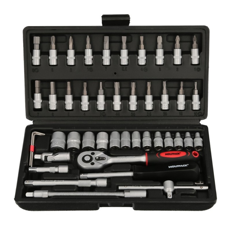 Conjunto de Bits e Adaptadores de 1/4" 46 Peças DIN 3122 WOLFPACK