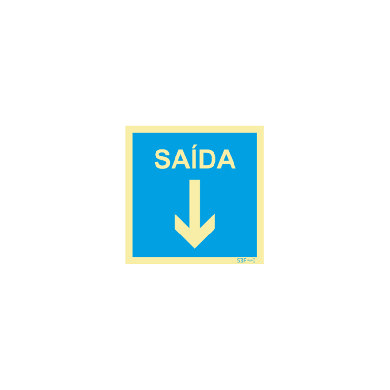 Placa Sinalética Saída Baixo PVC Fotoluminescente S3F