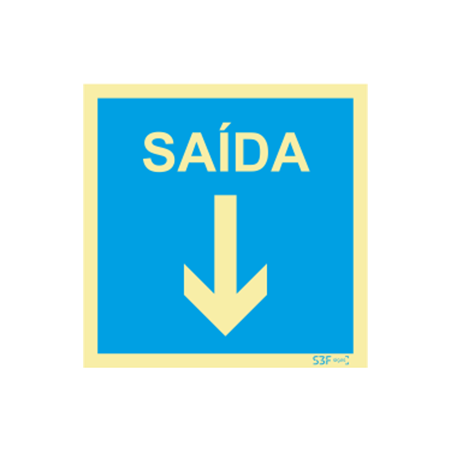 Placa Sinalética Saída Baixo PVC Fotoluminescente S3F