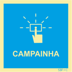 Placa Sinalética Campainha Azul PVC Fotoluminescente S3F