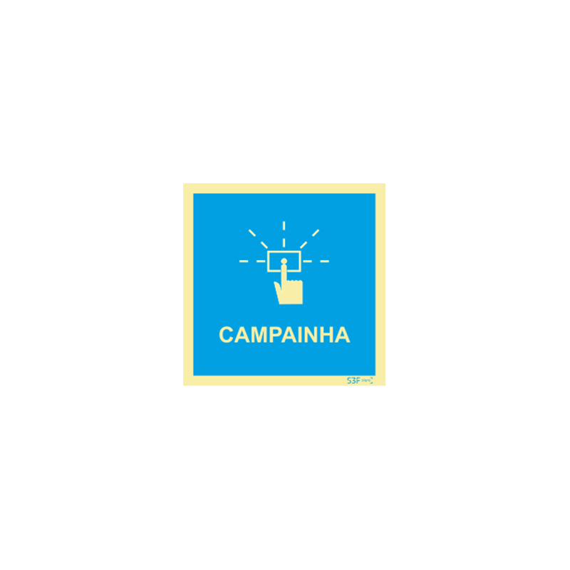 Placa Sinalética Campainha Azul PVC Fotoluminescente S3F