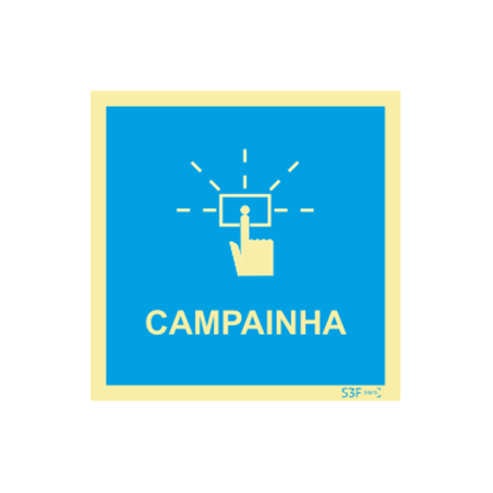 Placa Sinalética Campainha Azul PVC Fotoluminescente S3F