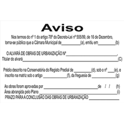 Placa Alvará de Obras de Urbanização PVC Opaco S3F