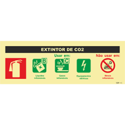 Placa Sinalética Extintor de CO2 PVC Fotoluminescente S3F