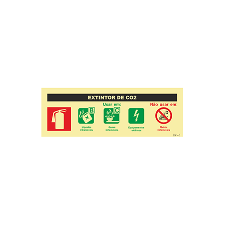 Placa Sinalética Extintor de CO2 PVC Fotoluminescente S3F