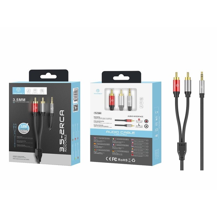Cabo de Áudio Jack 3.5MM para 2RCA 1.8M TECHANCY