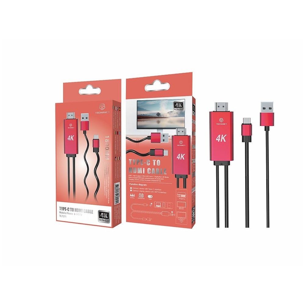 Cabo HDMI para Type-C e Lightning TF27021 TECHANCY