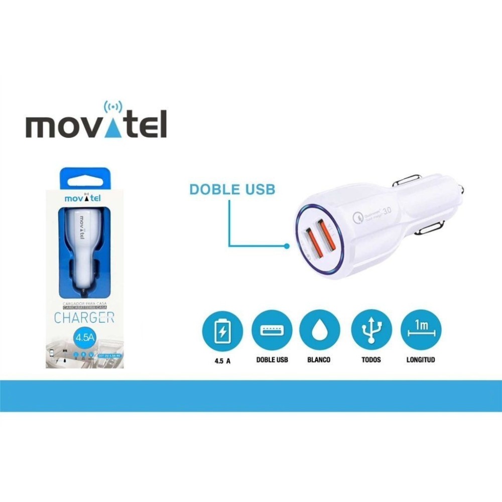 Carregador para Carro 2USB CCT-2U-4.5A-KC MOVITEL