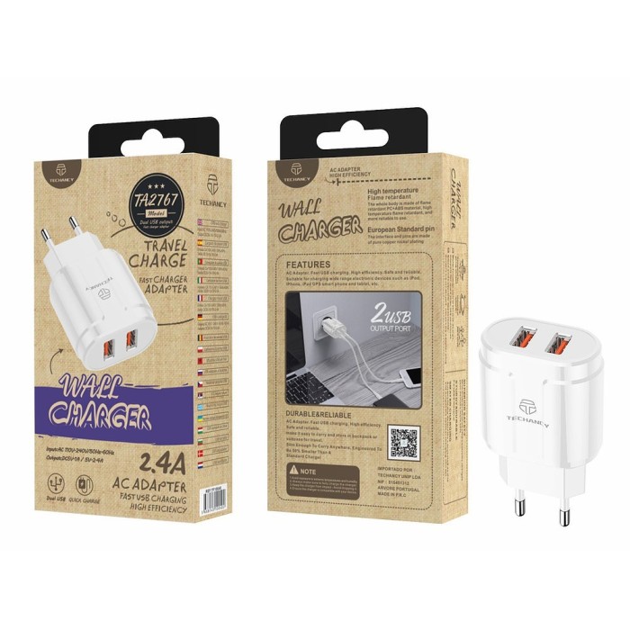 Carregador USB Duplo TA2767 TECHANCY