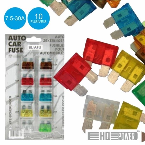 Conjunto de 10 Fusíveis para Automóvel 7.5A-30A